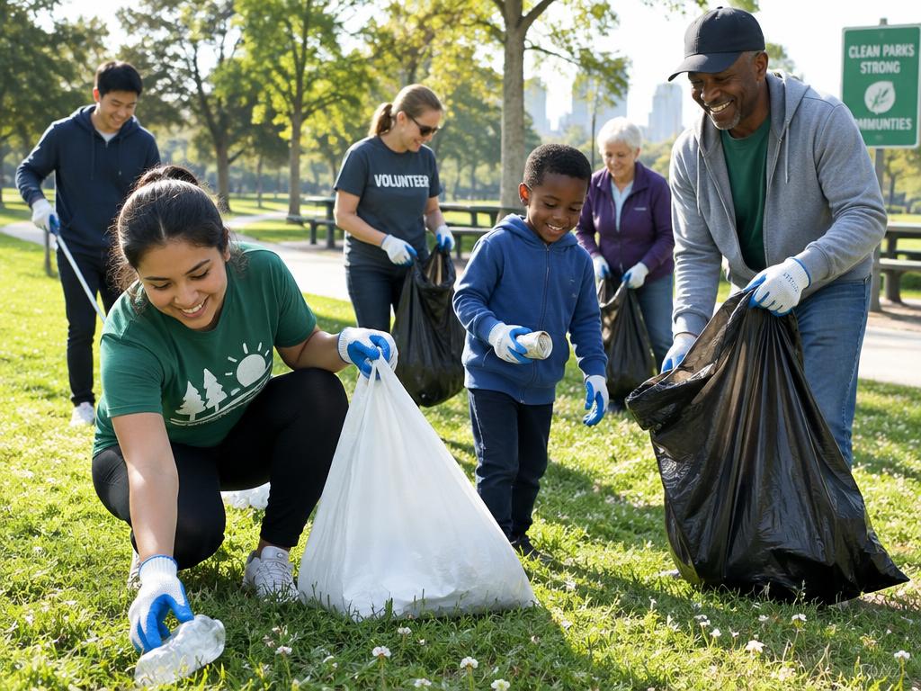 Volunteers cleaning up a city park together
